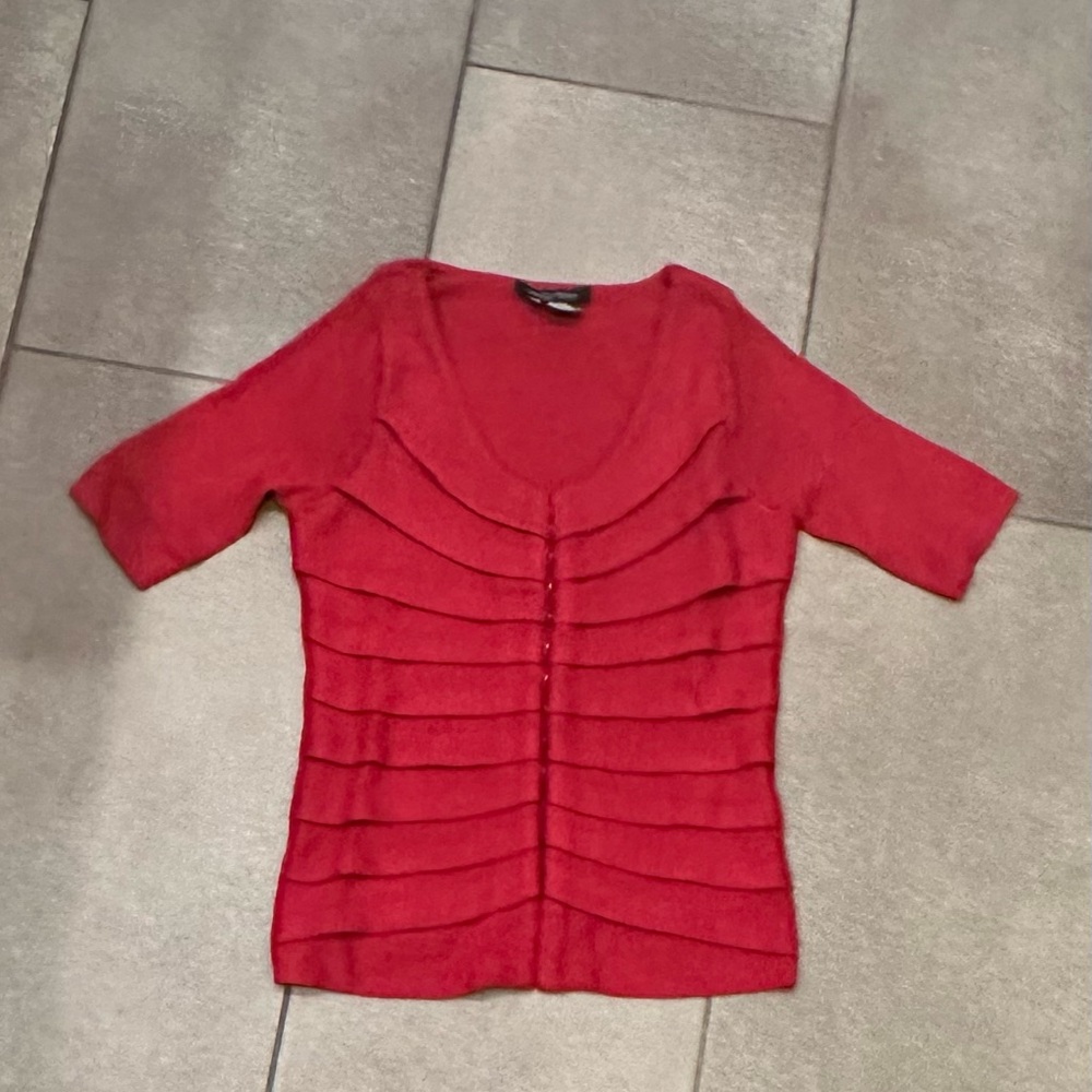 Etcetera Red Scoop Neck Layered Knit Sweater
